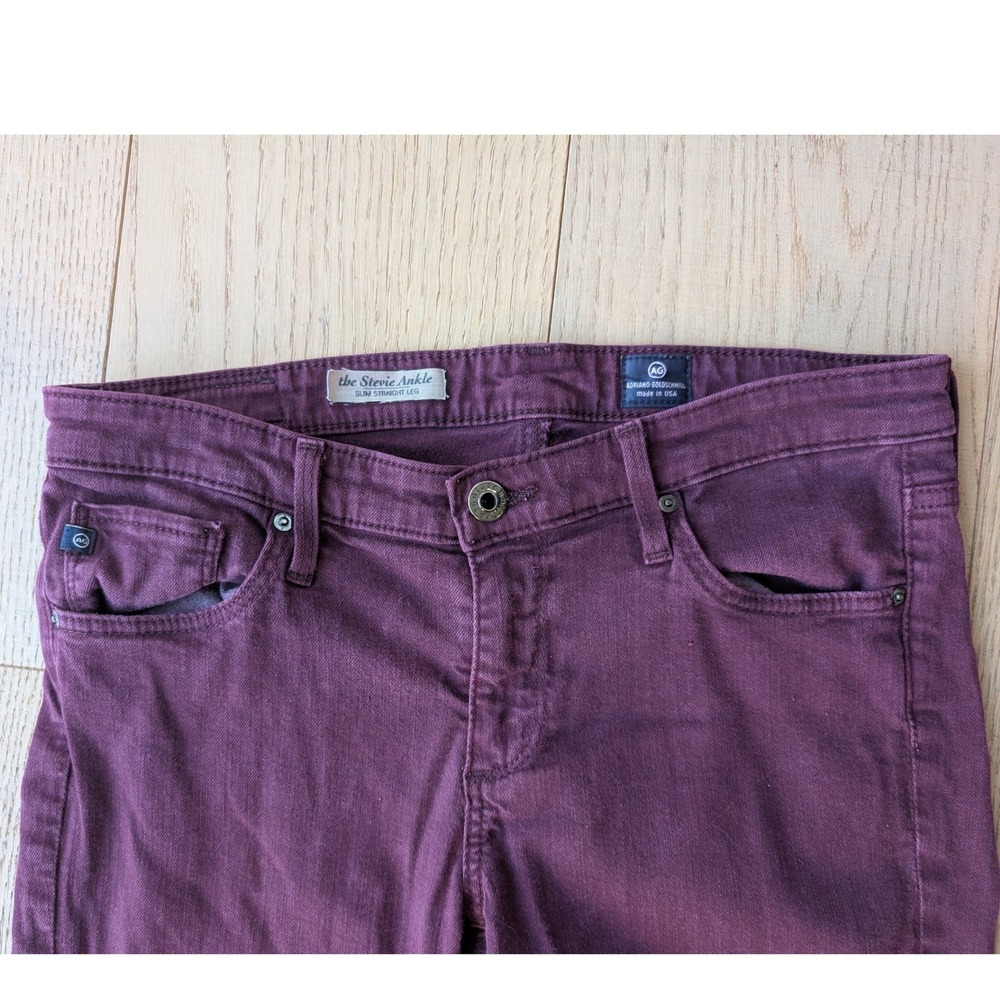 AG Adriano Goldschmied Stevie Ankle Slim Straight Leg Jeans Maroon 27R CTL1377- - Picture 2 of 7